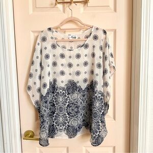 Blue and white sheer swim cover up